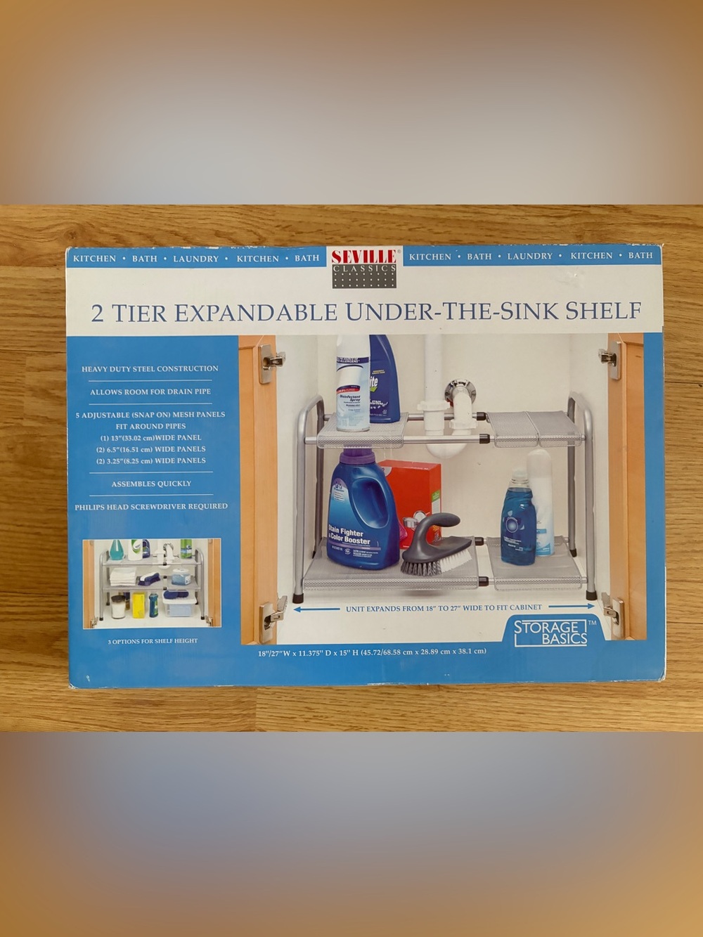 2-Tier Expandable Under-the-Sink Shelf - White Brand New